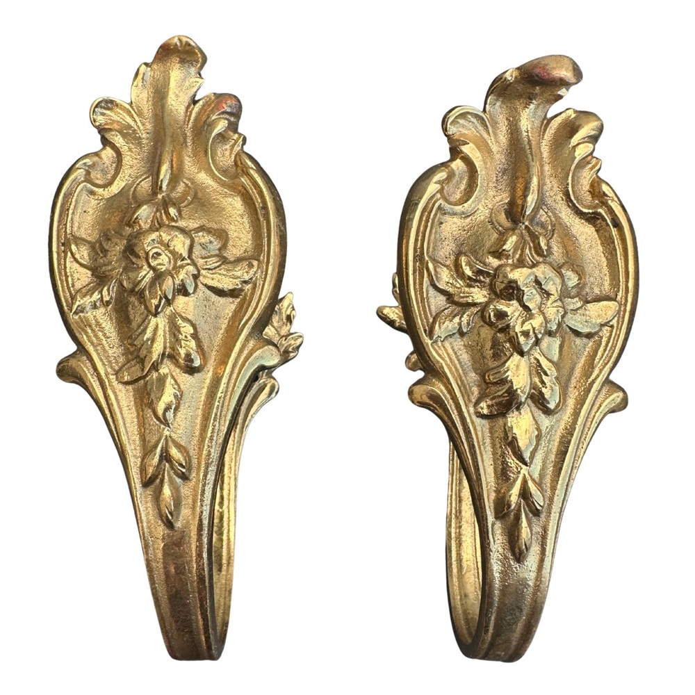 Antique French Gilded Cast Iron Curtain Tie-Backs - 2 total
